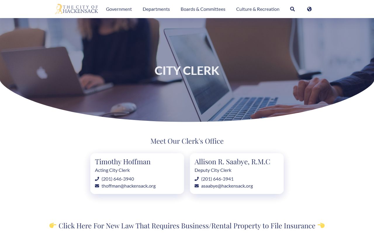 Hackensack City Clerk office for records and OPRA requests