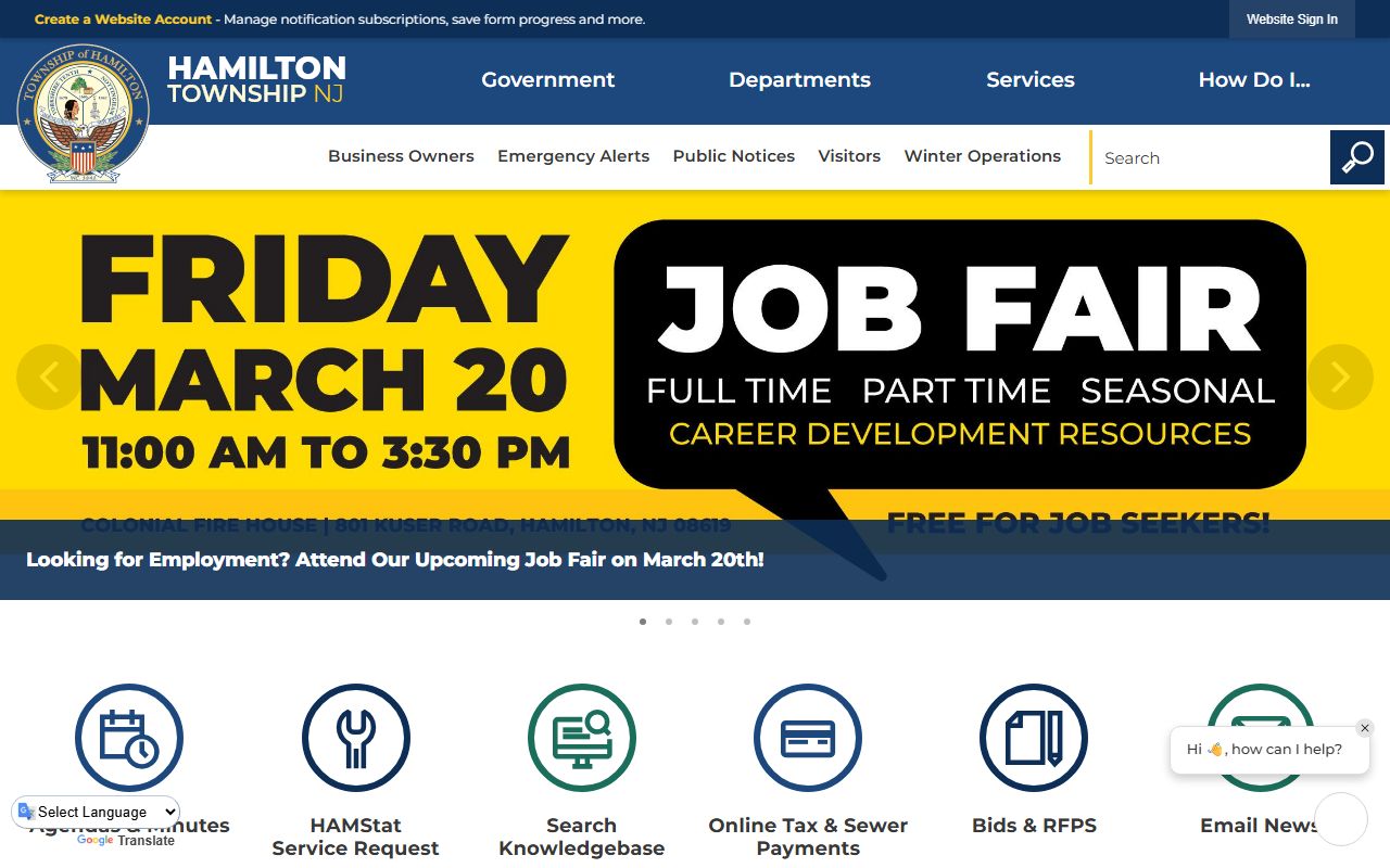 Hamilton Township municipal government building for white pages public records