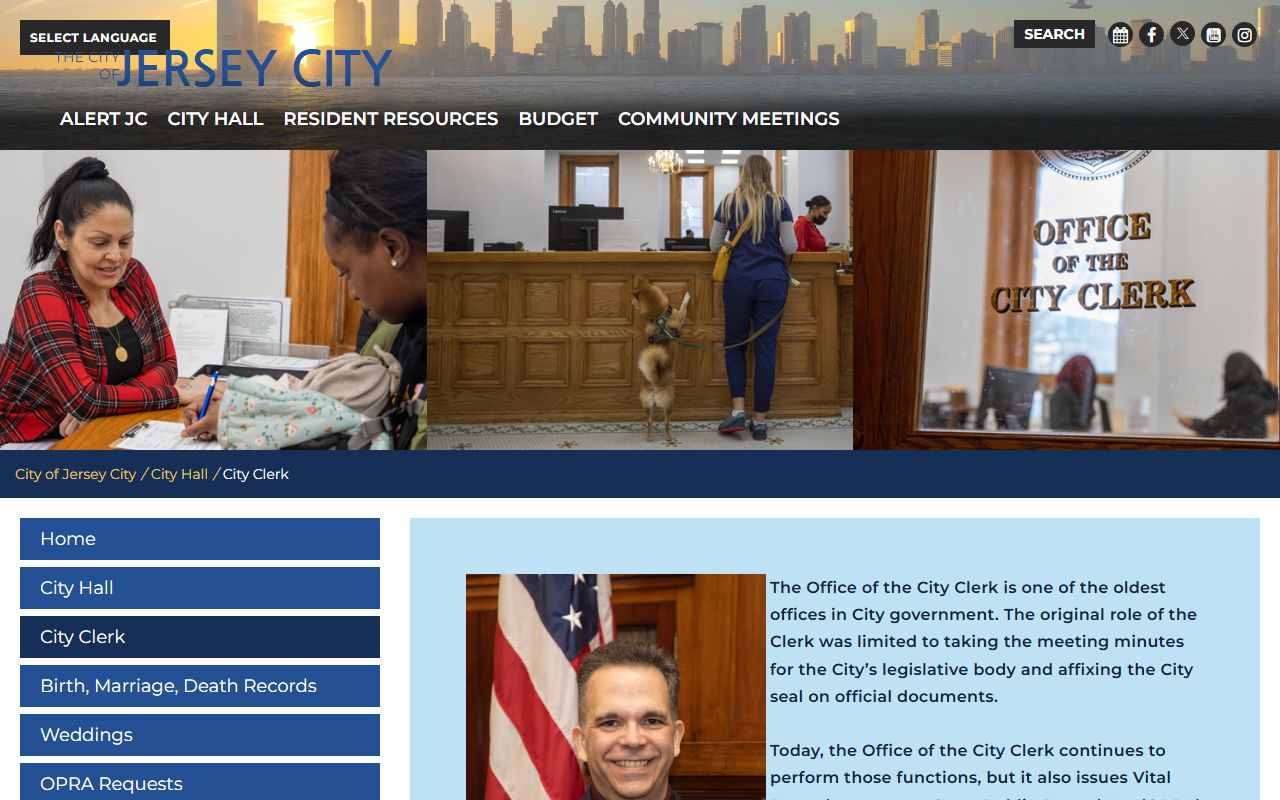 Jersey City clerk office for white pages record requests