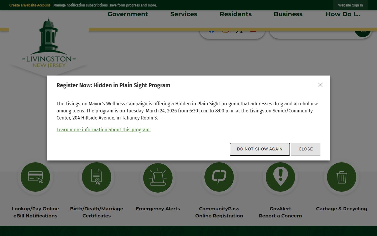 Livingston Township official website for Livingston white pages research