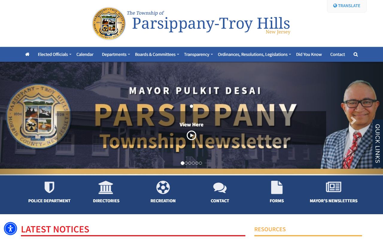 Parsippany-Troy Hills Township municipal building for white pages records access