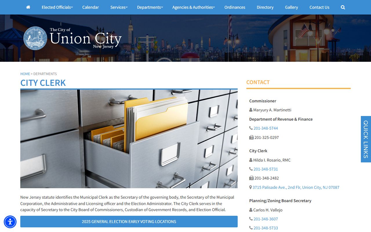 Union City Clerk office for municipal records and OPRA requests