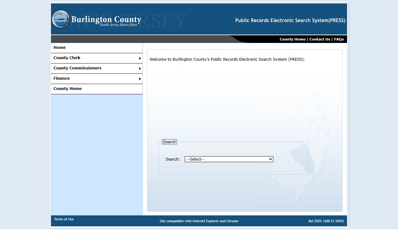 Burlington County white pages PRESS public records search system