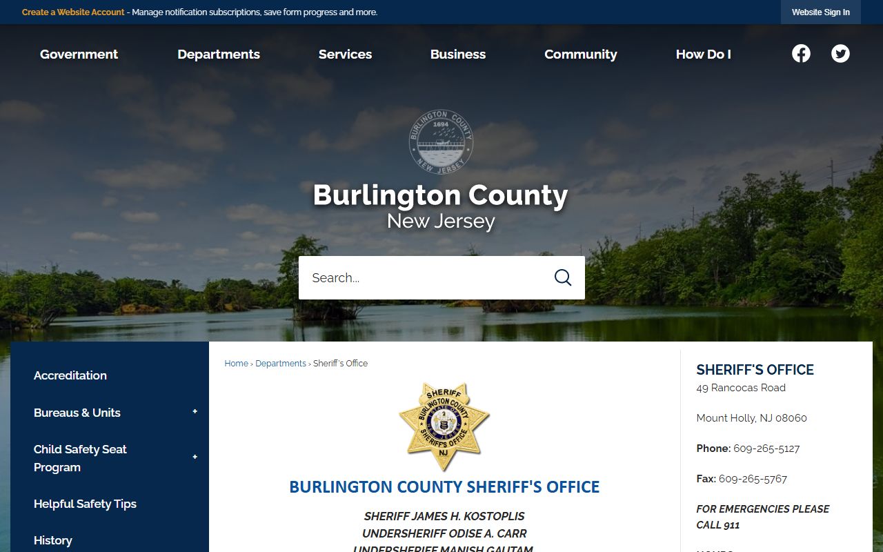 Burlington County white pages sheriff department website
