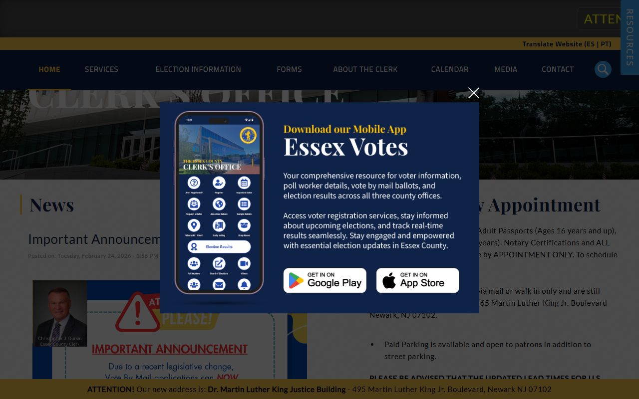 Essex County white pages clerk office website