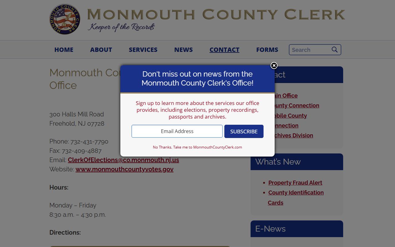 Monmouth County white pages Board of Elections information