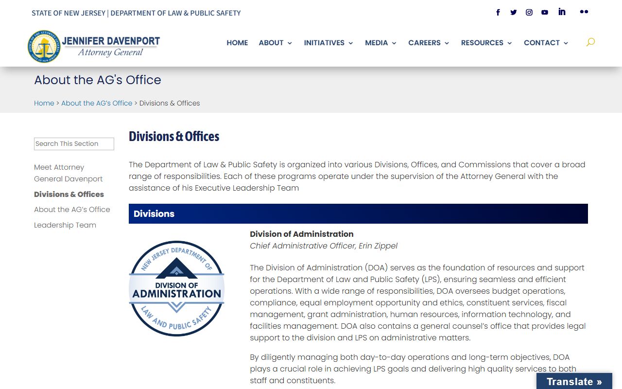 NJ Attorney General divisions relevant to Morris County white pages