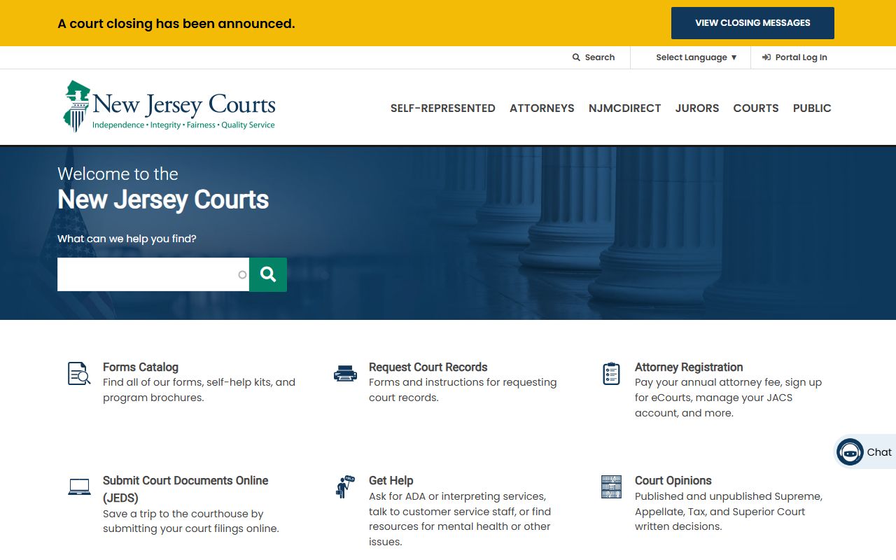 NJ Courts portal for Morris County white pages court record searches