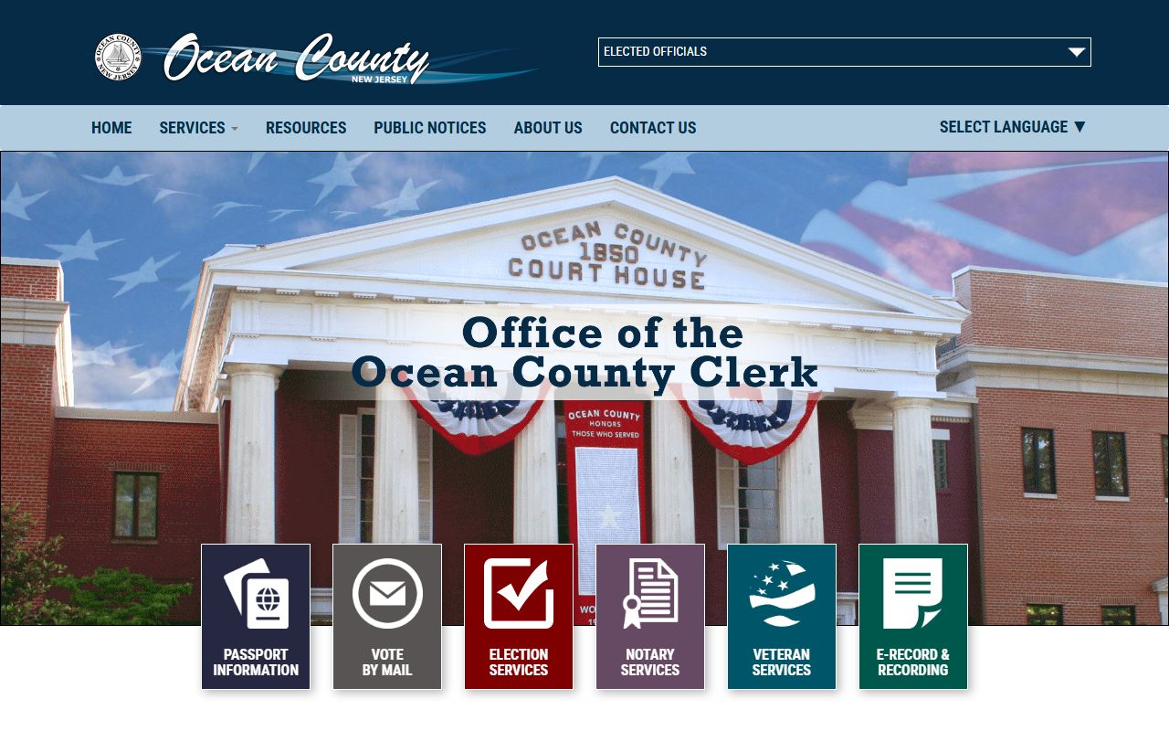 Ocean County white pages clerk office website at oceancountyclerk.com