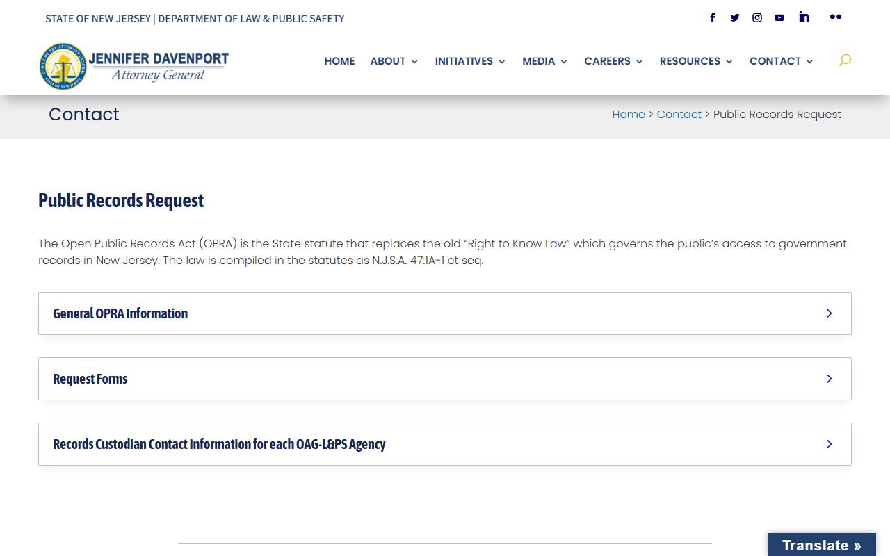 New Jersey Attorney General public records request for white pages