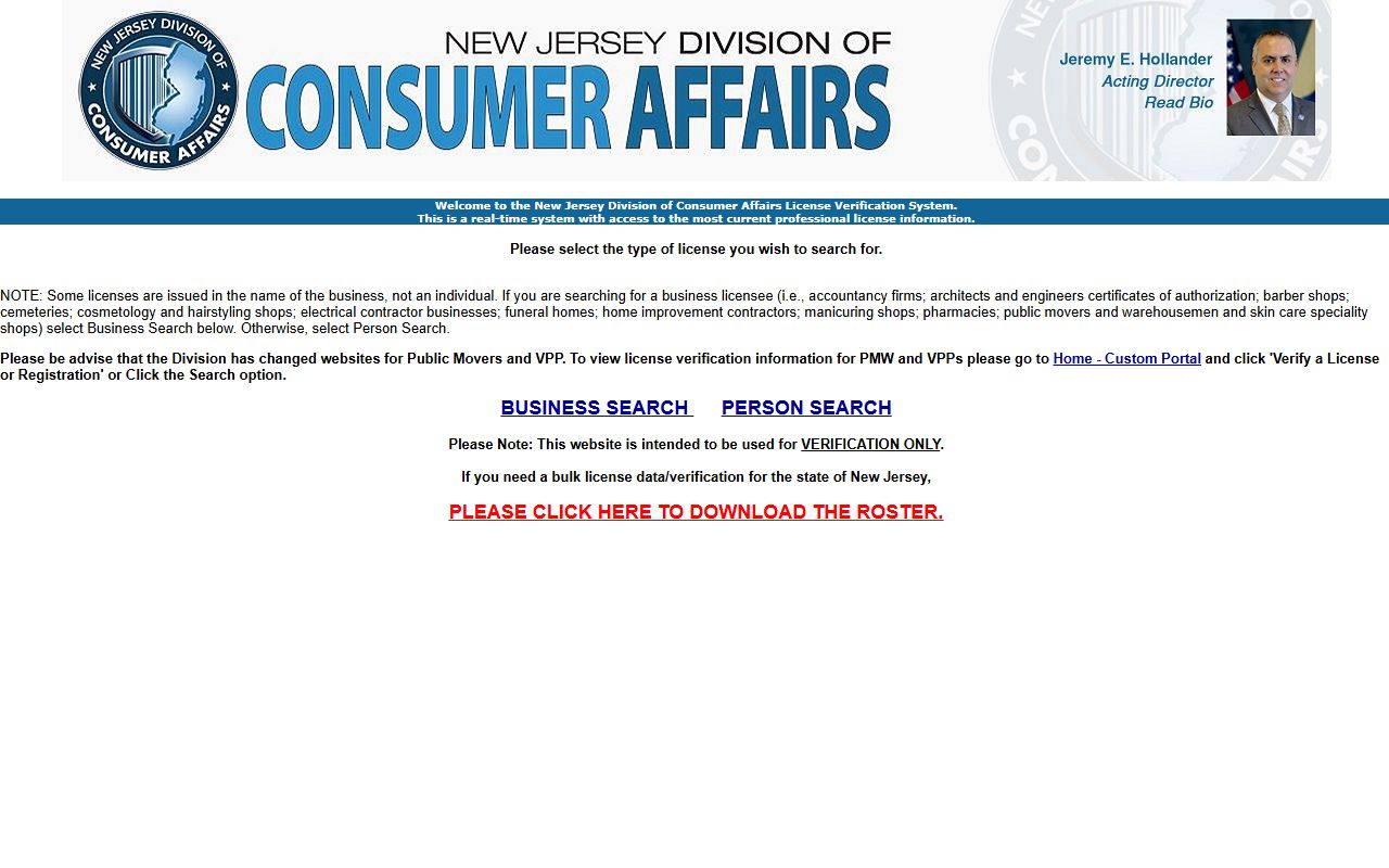 New Jersey license verification for white pages people search