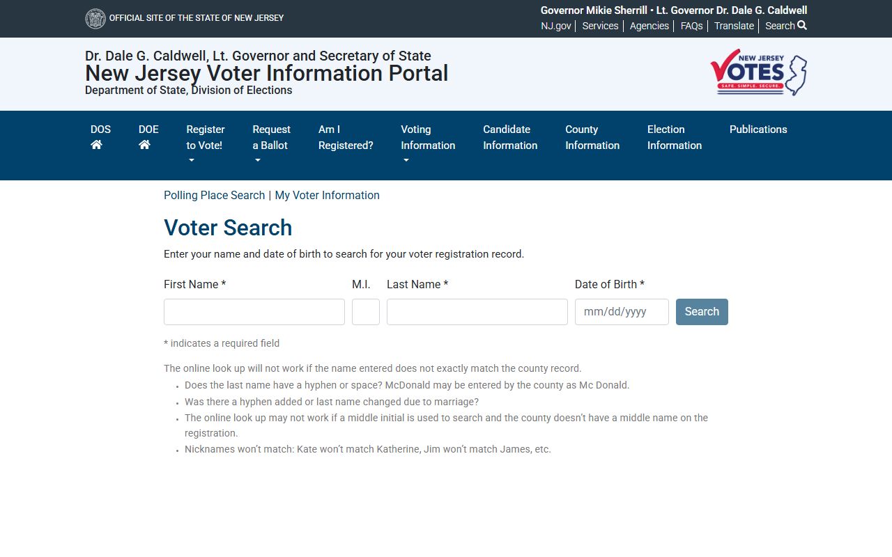 New Jersey voter registration search for white pages lookup